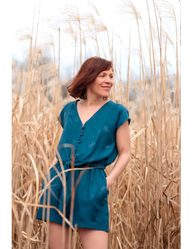 Tejido jacquard de viscosa Streli azul petróleo - Églantine & Zoé