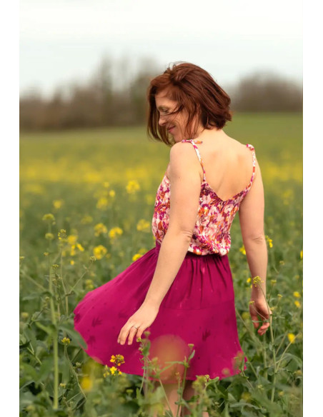 Tejido jacquard de viscosa Streli rosa magenta - Églantine & Zoé