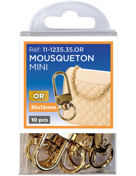 Juego de 10 mini mosquetones giratorios - Dorado 35 x 12 mm