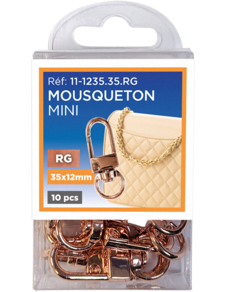 Juego de 10 mini mosquetones giratorios - Oro rosa 35 x 12 mm