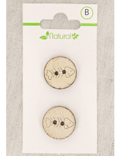 Tarjeta de 2 botones de madera natural de 18 mm 2 agujeros - Espinas de pescado