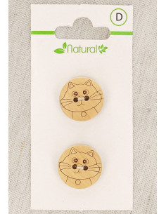 Tarjeta de 2 botones de madera natural de 18 mm 2 agujeros - Gato