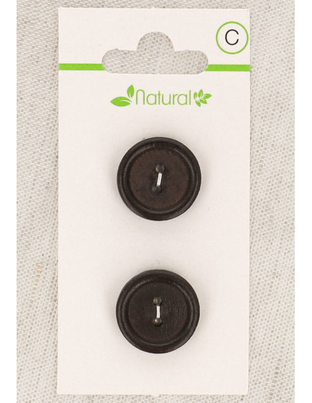Tarjeta de 2 botones de madera oscura de 18 mm 2 agujeros - Redondos