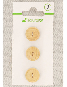 Tarjeta de 3 botones de madera natural de 14 mm 2 agujeros - Redondos