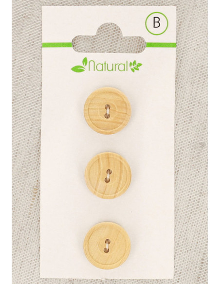 Tarjeta de 3 botones de madera natural de 14 mm 2 agujeros - Redondos