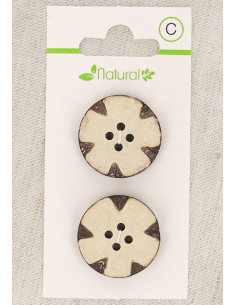 Tarjeta de 2 botones de madera natural de 23 mm 4 agujeros - Redondos de fantasía
