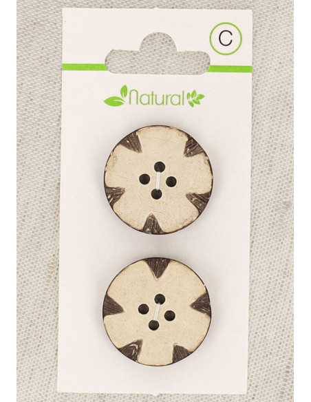 Tarjeta de 2 botones de madera natural de 23 mm 4 agujeros - Redondos de fantasía