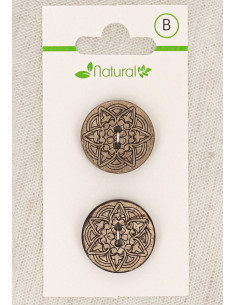 Tarjeta de 2 botones de madera natural de 20 mm 2 agujeros - Arabescos