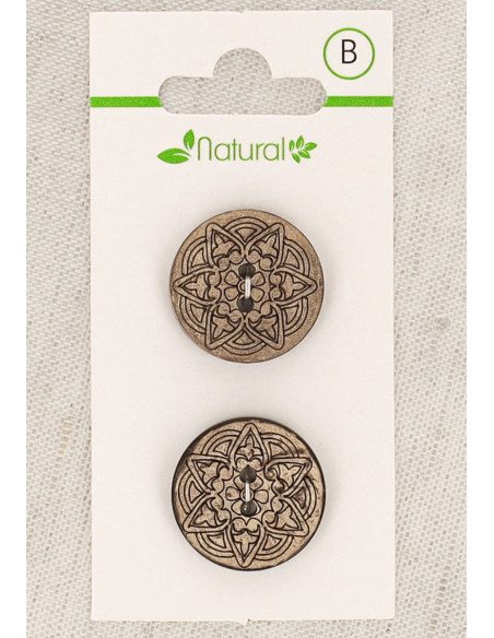 Tarjeta de 2 botones de madera natural de 20 mm 2 agujeros - Arabescos