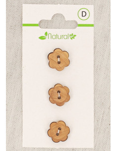 Tarjeta de 3 botones de madera natural de 13 mm 2 agujeros - Flores