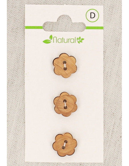 Tarjeta de 3 botones de madera natural de 13 mm 2 agujeros - Flores
