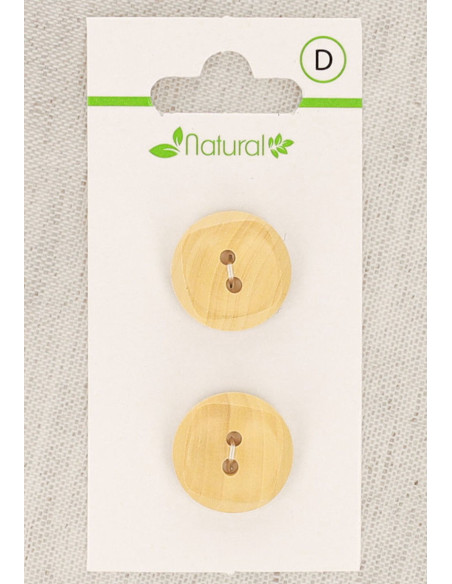 Tarjeta de 2 botones de madera natural 18 mm 2 agujeros - Cuadrados