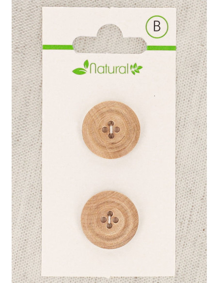 Tarjeta de 2 botones de madera natural de 18 mm 4 agujeros - Molduras
