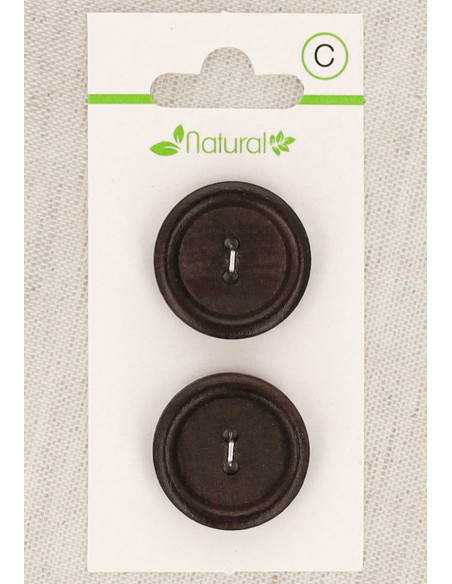 Tarjeta de 2 botones de madera oscura de 23 mm 2 agujeros - Redondos