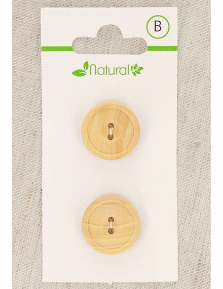 Tarjeta de 2 botones de madera natural 18 mm 2 agujeros - Redondos