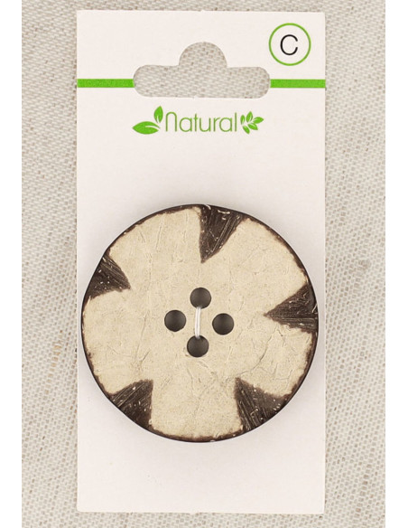 Botón de madera natural de 1 pieza 38 mm 4 agujeros - Redondo fantasía