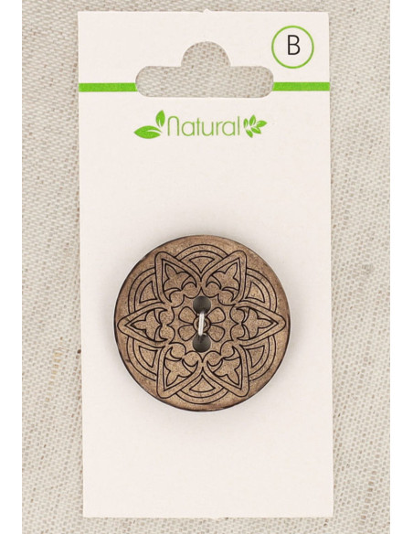 Botón de madera natural de 1 pieza 28 mm 2 agujeros - Arabescos