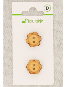 Tarjeta de 2 botones de madera natural de 15 mm 2 agujeros - Flores