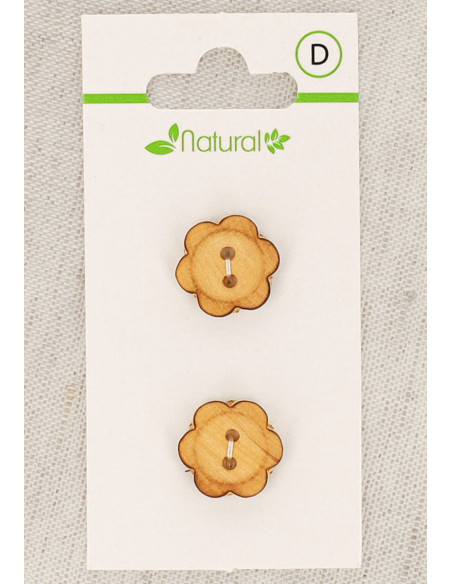 Tarjeta de 2 botones de madera natural de 15 mm 2 agujeros - Flores