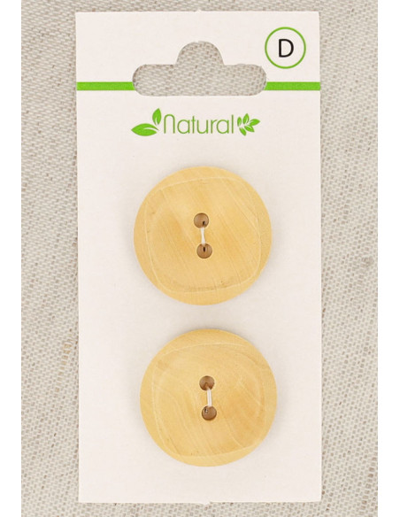 Tarjeta de 2 botones de madera natural 23 mm 2 agujeros - Cuadrados