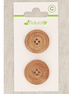 Tarjeta de 2 botones de madera natural de 23 mm 4 agujeros - Molduras