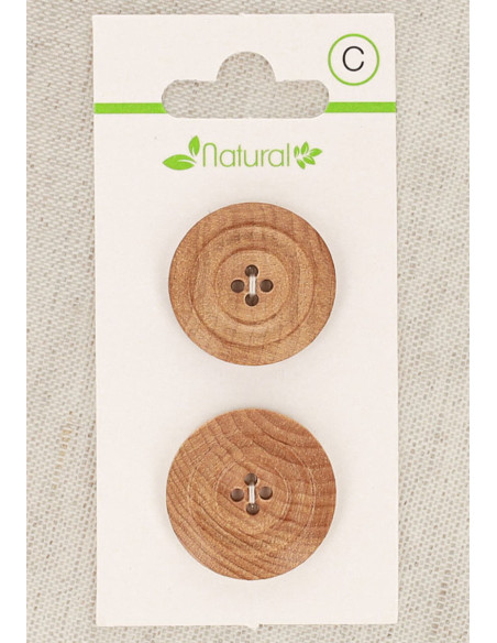 Tarjeta de 2 botones de madera natural de 23 mm 4 agujeros - Molduras