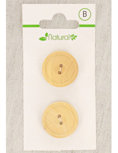 Tarjeta de 2 botones de madera natural de 20 mm 2 agujeros - Redondos