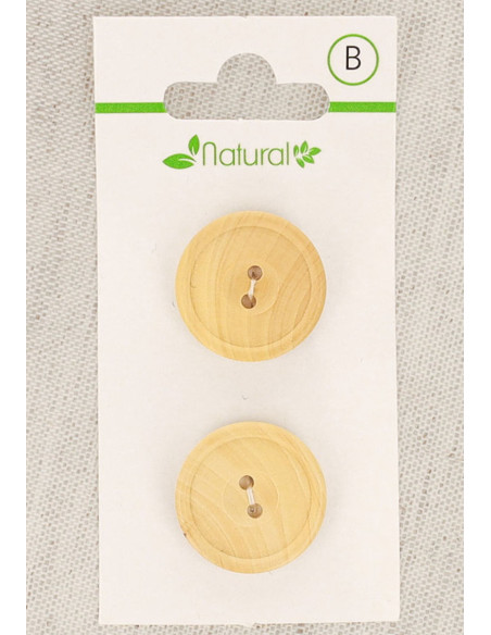 Tarjeta de 2 botones de madera natural de 20 mm 2 agujeros - Redondos