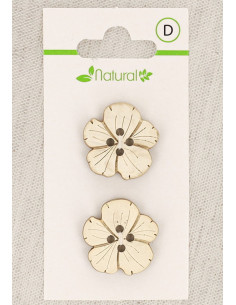 Tarjeta de 2 botones de madera natural de 21 mm 4 agujeros - Flores