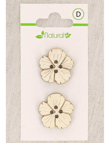 Tarjeta de 2 botones de madera natural de 21 mm 4 agujeros - Flores
