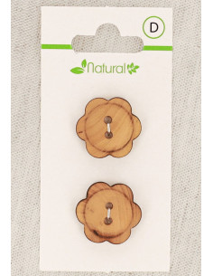 Tarjeta de 2 botones de madera natural 20 mm 2 agujeros - Flores