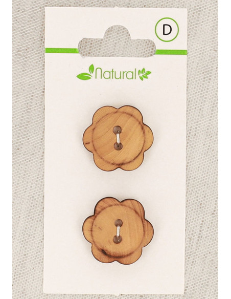 Tarjeta de 2 botones de madera natural 20 mm 2 agujeros - Flores