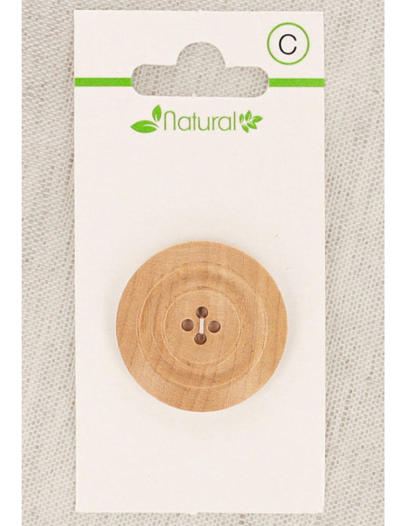 Botón de madera natural de 1 pieza de 28 mm con 4 agujeros - Molduras