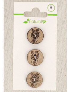 Tarjeta de 3 botones de madera natural de 15 mm 2 agujeros - Hojas