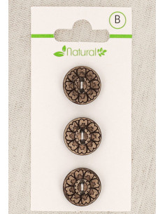 Tarjeta de 3 botones de madera natural 15 mm 2 agujeros - Arabescos