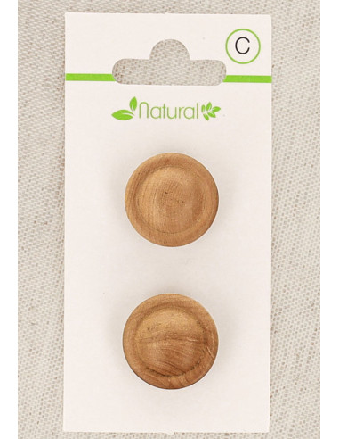 Tarjeta de 2 botones de madera natural de 18 mm con cola - Redondos en relieve