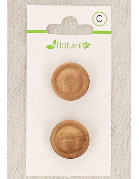 Tarjeta de 2 botones de madera natural de 18 mm con cola - Redondos en relieve