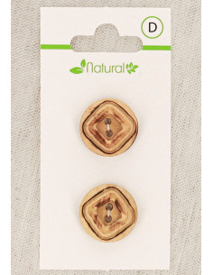 Tarjeta de 2 botones de madera natural 18 mm 2 agujeros - Cuadrados