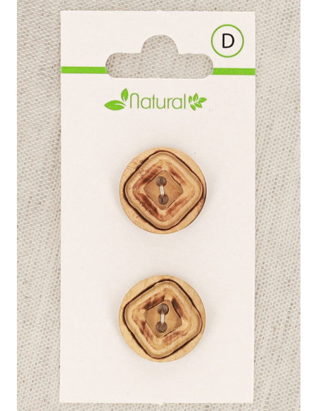 Tarjeta de 2 botones de madera natural 18 mm 2 agujeros - Cuadrados