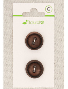 Tarjeta de 2 botones de madera oscura de 18 mm 2 agujeros - Redondos