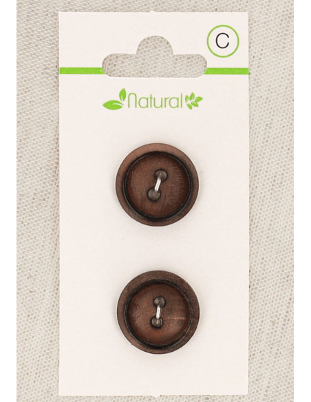 Tarjeta de 2 botones de madera oscura de 18 mm 2 agujeros - Redondos