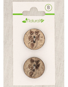 Tarjeta de 2 botones de madera natural de 20 mm 2 agujeros - Hojas