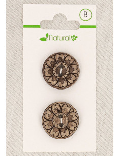 Tarjeta de 2 botones de madera natural de 20 mm 2 agujeros - Arabescos