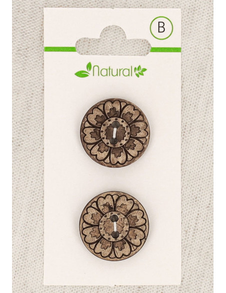 Tarjeta de 2 botones de madera natural de 20 mm 2 agujeros - Arabescos