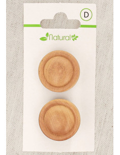 Tarjeta de 2 botones de madera natural de 23 mm con cola - Redondos en relieve