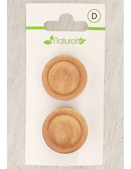 Tarjeta de 2 botones de madera natural de 23 mm con cola - Redondos en relieve