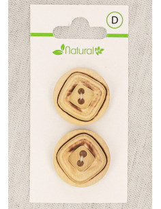 Tarjeta de 2 botones de madera natural 23 mm 2 agujeros - Cuadrados