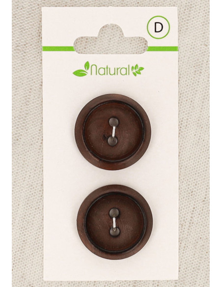 Tarjeta de 2 botones de madera oscura de 23 mm 2 agujeros - Redondos