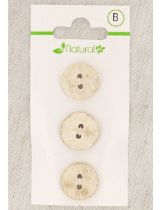 Tarjeta de 3 botones de madera natural de 15 mm 2 agujeros - Redondos