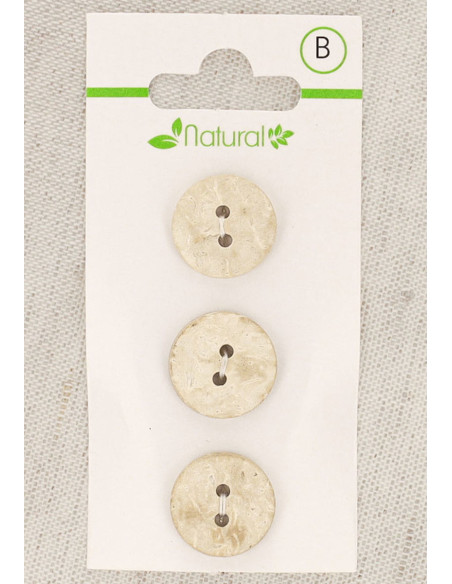 Tarjeta de 3 botones de madera natural de 15 mm 2 agujeros - Redondos